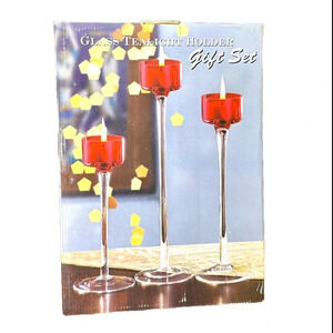 Red Stemmed Glass Tea Light holder Gift Set  7" 9" 10.5”